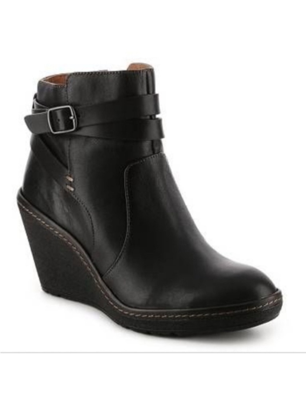 Sofft Black Leather Caralee Wedge Ankle Boots Booties Size 8